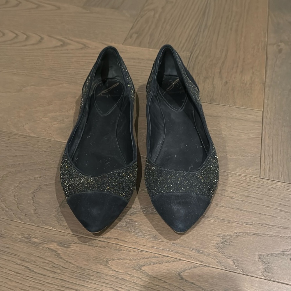 suede designer flats with gold specks